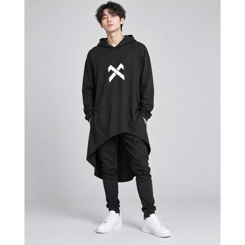11 By Boris Bidjan Saberi 11BYBBSDARK Black Longline Asymmetric Hoodie Men's M